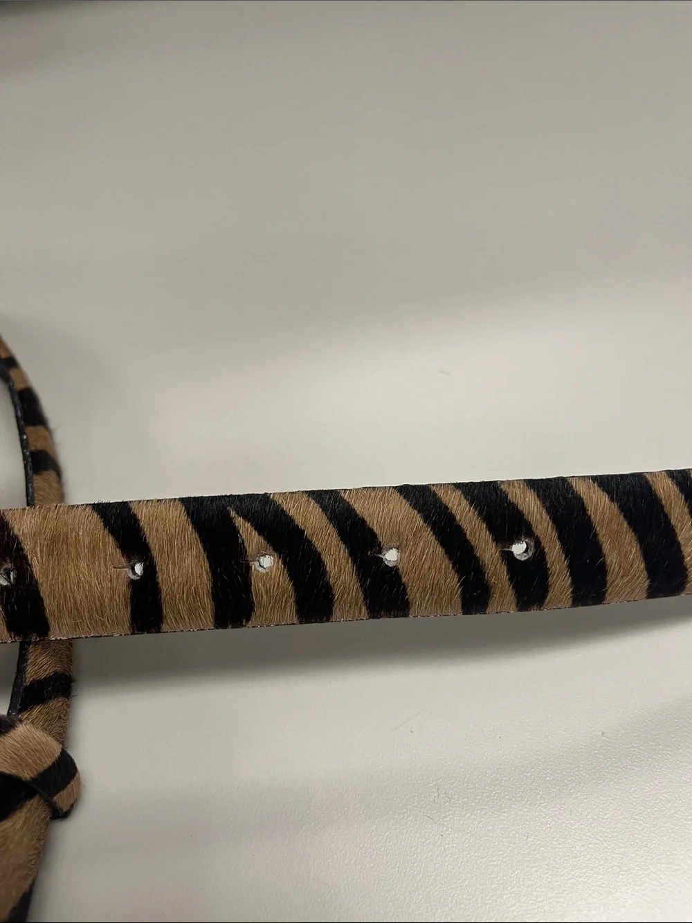 Carlisle Tan and Black Zebra-Print Haircalf Belt with Rectangular Buckle SZ SM